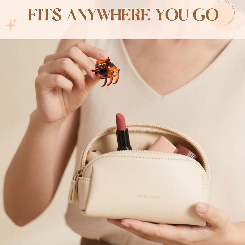 6 Piece Hair Claw Clips for Women - 1.38 Inch Small Claw Clips for Thin and Thick Hair. Non-Slip Grip. Durable Hold. 2 Color Claw Clip Mixed Pack (Black & Amber)