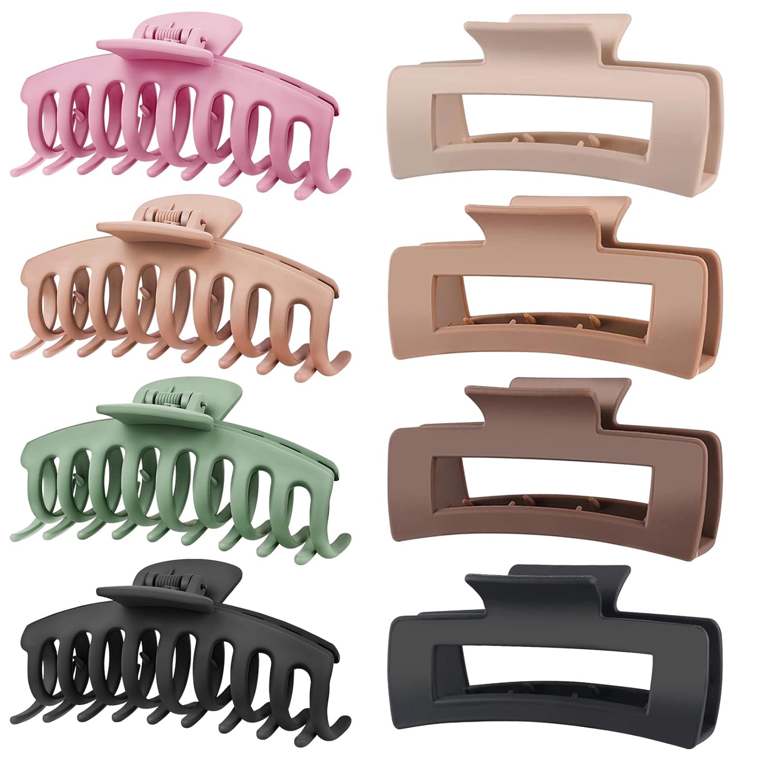 TOCESS 8 Pack Neutral Big Hair Claw Clips for Women Large Claw Clip for Thin Thick Curly Hair 90's Strong Hold 4.33 Inch Nonslip Matte Jumbo Hair Clips
