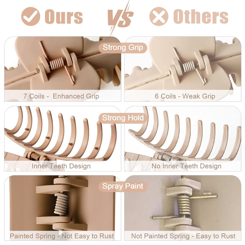 TOCESS 8 Pack Big Hair Claw Clips for Women Large Claw Clip for Thin Thick Curly Hair 90's Strong Hold 4.33 Inch Nonslip Matte Jumbo Hair Clips (8 Pcs)