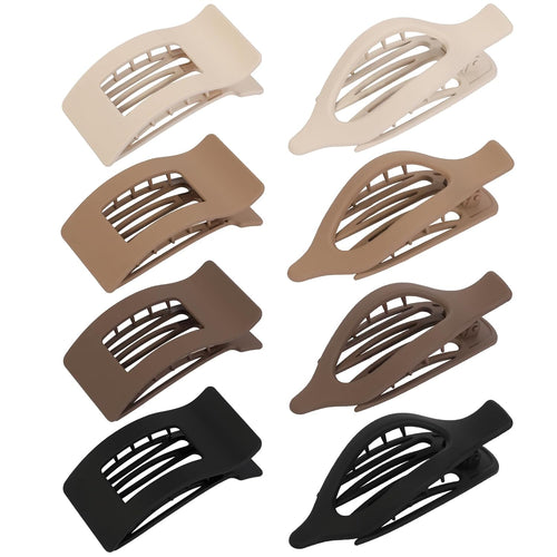 8Pcs French Flat Hair Clips for Women 2 Styles Claw Clips for Girls Matte Flat Hair Claw Clips for Thin and Thick Hair Large Non-slip Strong Hold Hair Accessories for Women (Brown)
