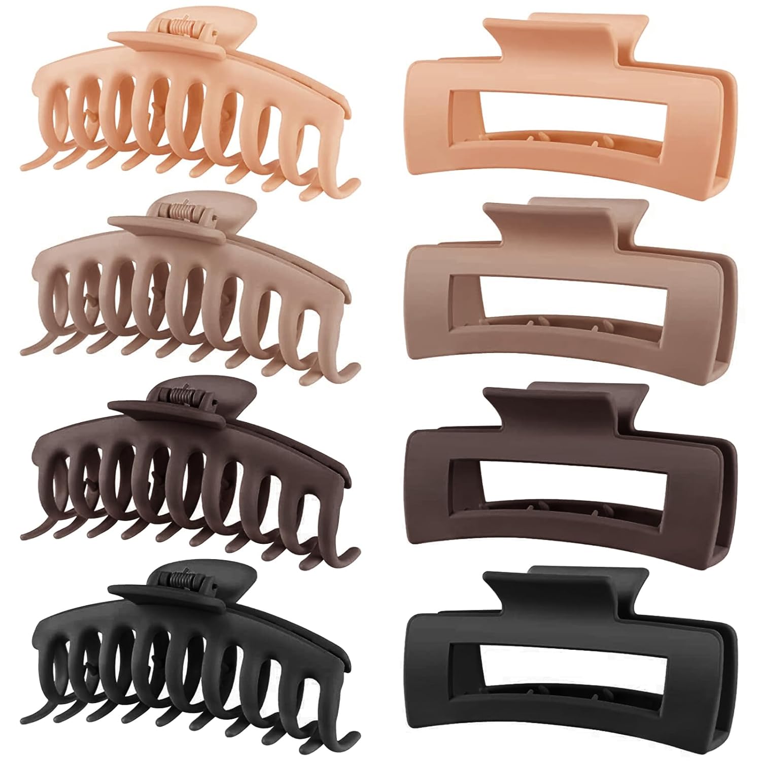 TOCESS 8 Pack Big Hair Claw Clips for Women Large Claw Clip for Thin Thick Curly Hair 90's Strong Hold 4.33 Inch Nonslip Matte Jumbo Hair Clips (8 Pcs)