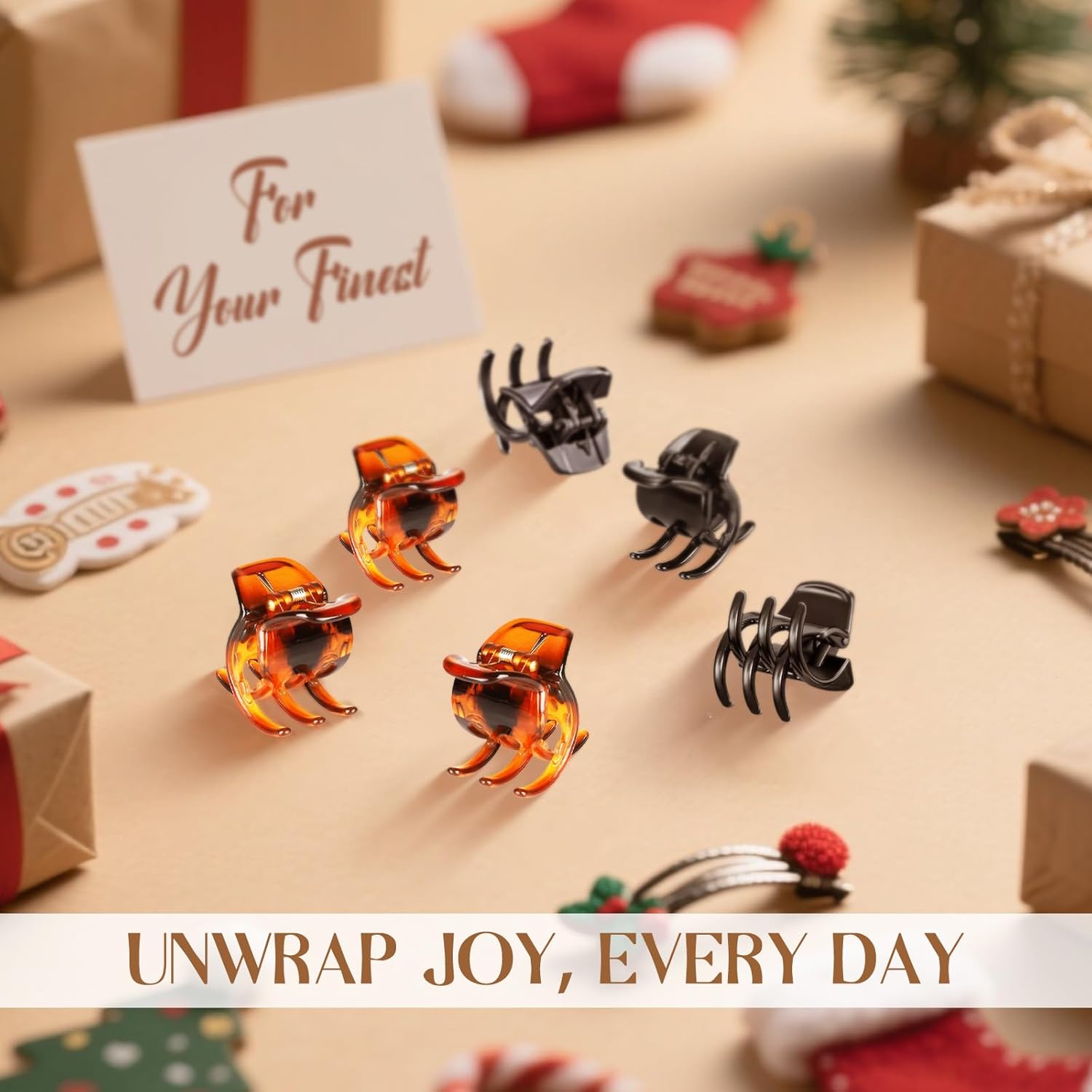 6 Piece Hair Claw Clips for Women - 1.38 Inch Small Claw Clips for Thin and Thick Hair. Non-Slip Grip. Durable Hold. 2 Color Claw Clip Mixed Pack (Black & Amber)