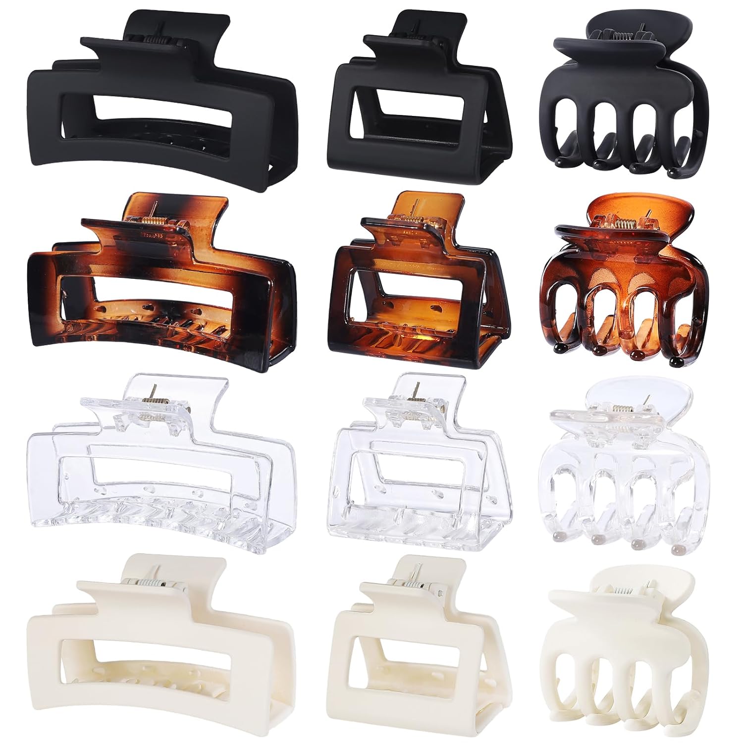 12 Pcs Hair Clips for Women 3 Styles Small Medium Large Claw Clips for Thin Thick Curly Hair. Strong Hold & Non-Slip Clips. Stylish Matte Plastic Hair Accessories Ideal Gifts for Women (Brown)