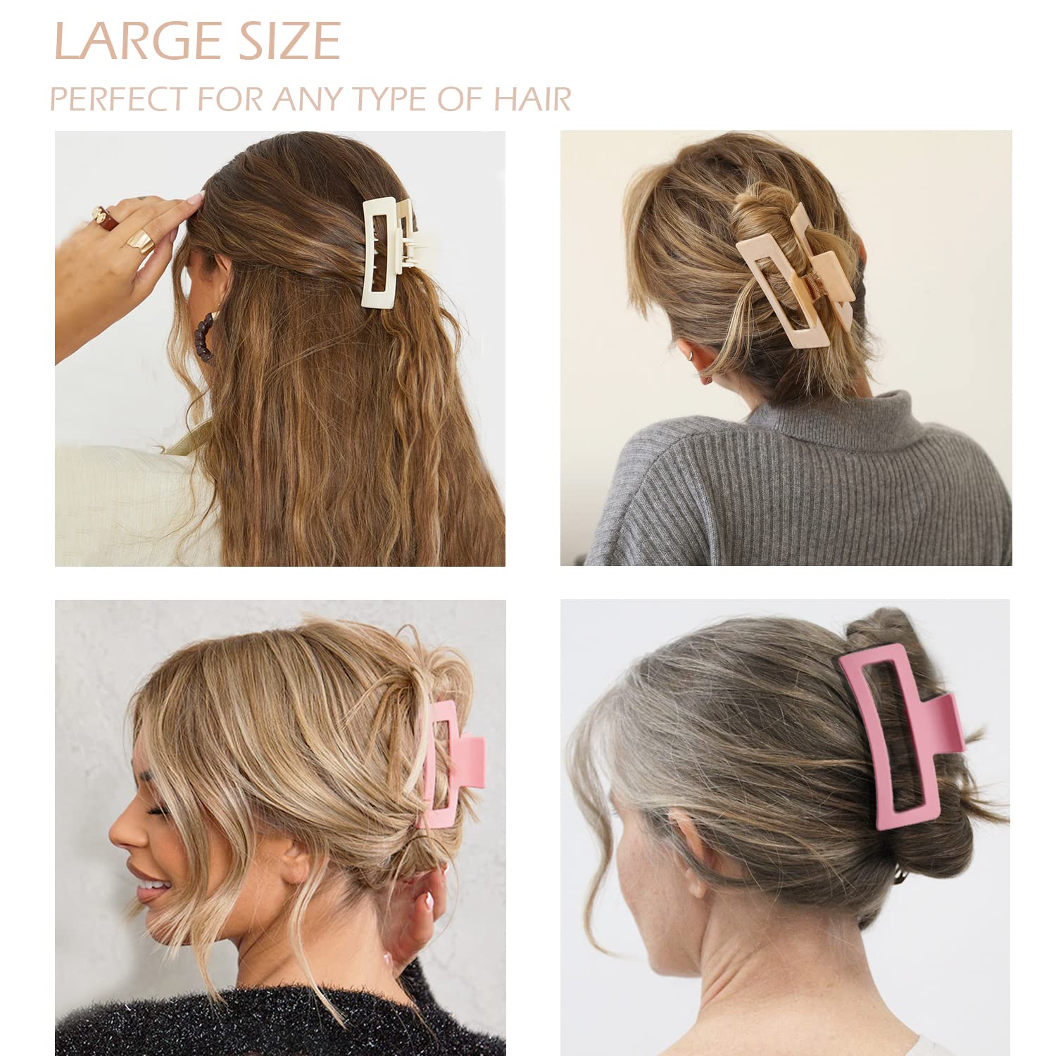 Large Hair Claw Clips 12 Pack. Flower Hair Clips for Thin Hair. Big Square Matte Strong hold for Thick Hair. 3 Styles Hair Clips for Women Thick Hair Pink Colors