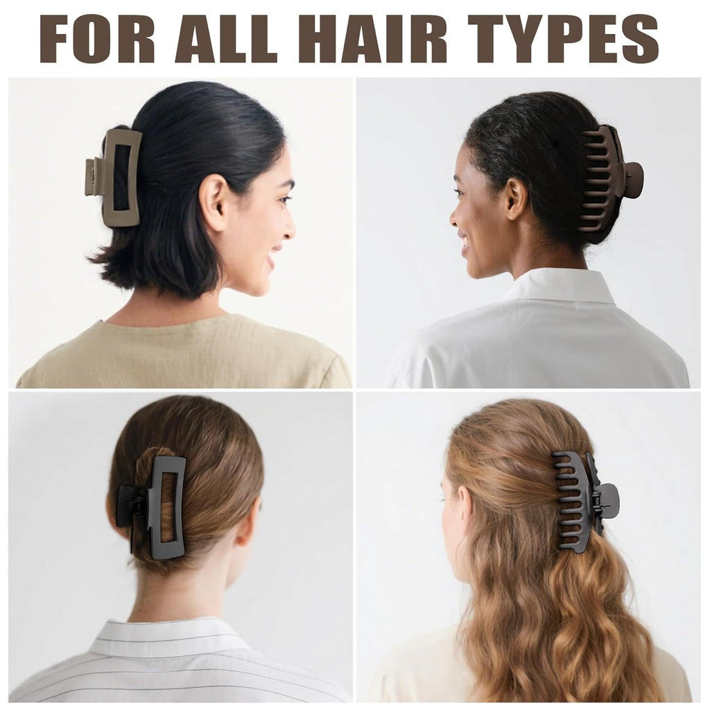 TOCESS 8 Pack Neutral Big Hair Claw Clips for Women Large Claw Clip for Thin Thick Curly Hair 90's Strong Hold 4.33 Inch Nonslip Matte Jumbo Hair Clips