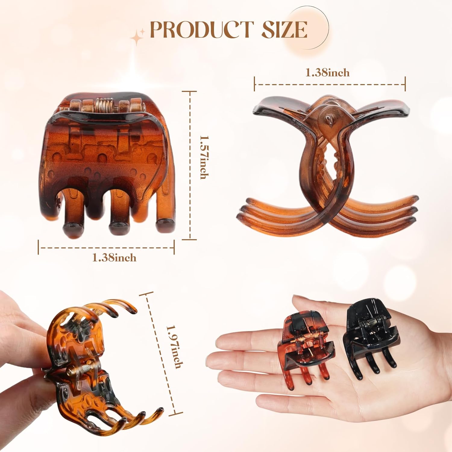 6 Piece Hair Claw Clips for Women - 1.38 Inch Small Claw Clips for Thin and Thick Hair. Non-Slip Grip. Durable Hold. 2 Color Claw Clip Mixed Pack (Black & Amber)