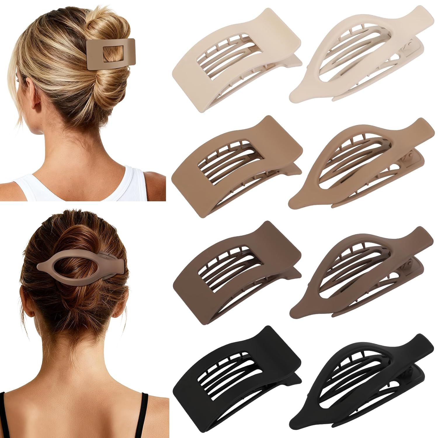 8Pcs French Flat Hair Clips for Women 2 Styles Claw Clips for Girls Matte Flat Hair Claw Clips for Thin and Thick Hair Large Non-slip Strong Hold Hair Accessories for Women (Brown)