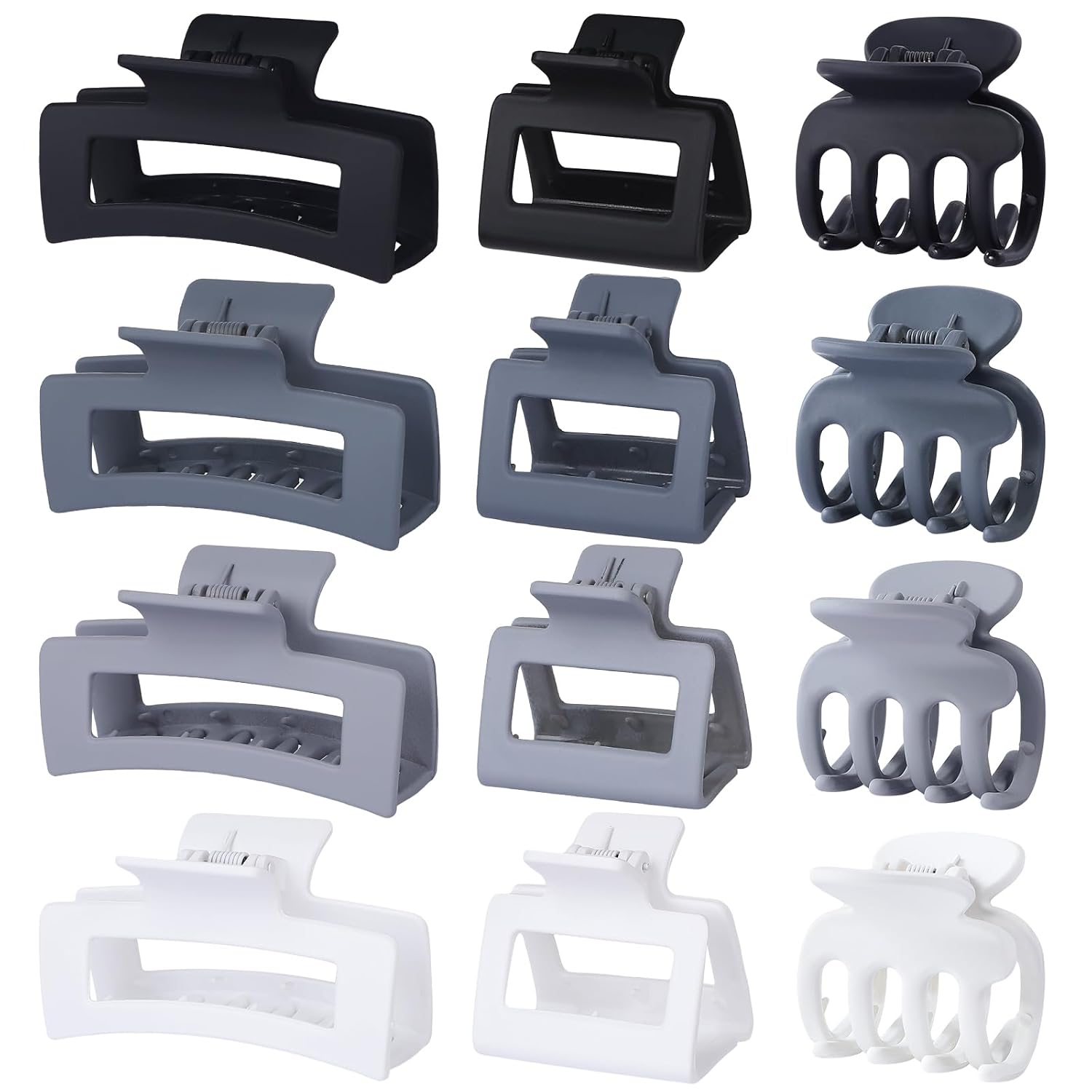 12 Pcs Hair Clips for Women 3 Styles Small Medium Large Claw Clips for Thin Thick Curly Hair. Strong Hold & Non-Slip Clips. Stylish Matte Plastic Hair Accessories Ideal Gifts for Women (Brown)