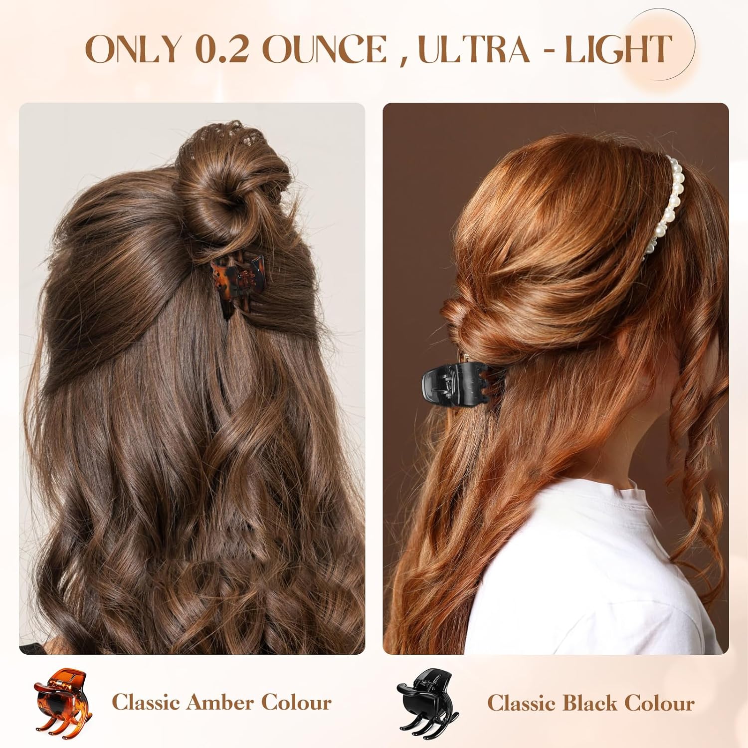 6 Piece Hair Claw Clips for Women - 1.38 Inch Small Claw Clips for Thin and Thick Hair. Non-Slip Grip. Durable Hold. 2 Color Claw Clip Mixed Pack (Black & Amber)