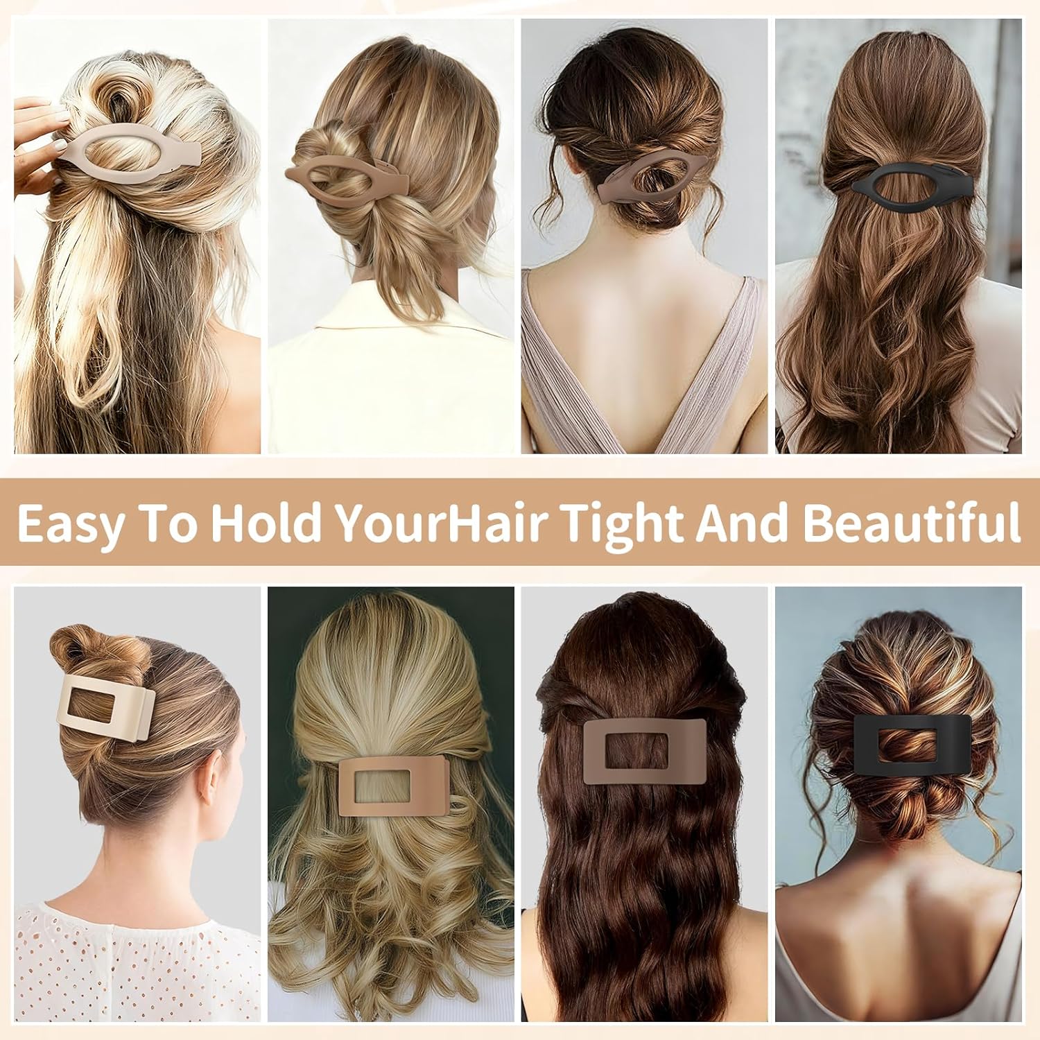 8Pcs French Flat Hair Clips for Women 2 Styles Claw Clips for Girls Matte Flat Hair Claw Clips for Thin and Thick Hair Large Non-slip Strong Hold Hair Accessories for Women (Brown)