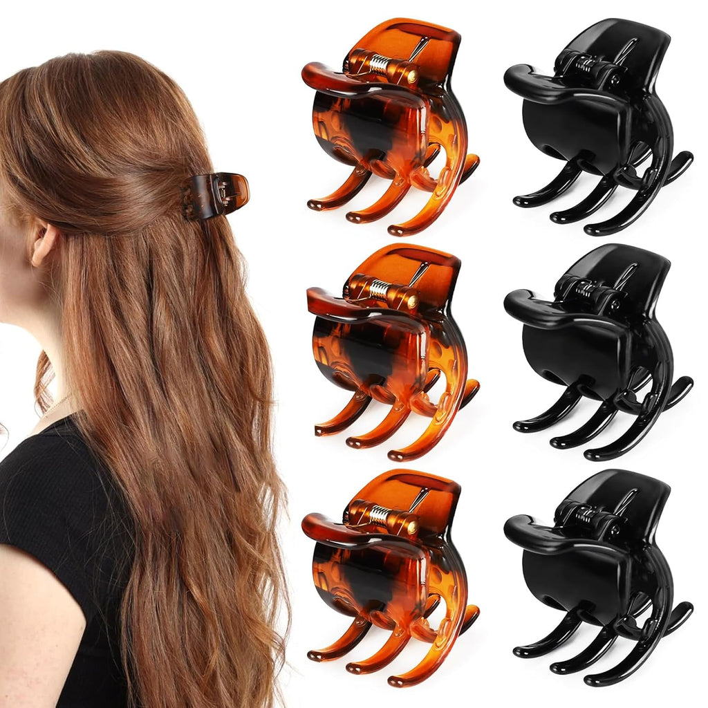 6 Piece Hair Claw Clips for Women - 1.38 Inch Small Claw Clips for Thin and Thick Hair. Non-Slip Grip. Durable Hold. 2 Color Claw Clip Mixed Pack (Black & Amber)