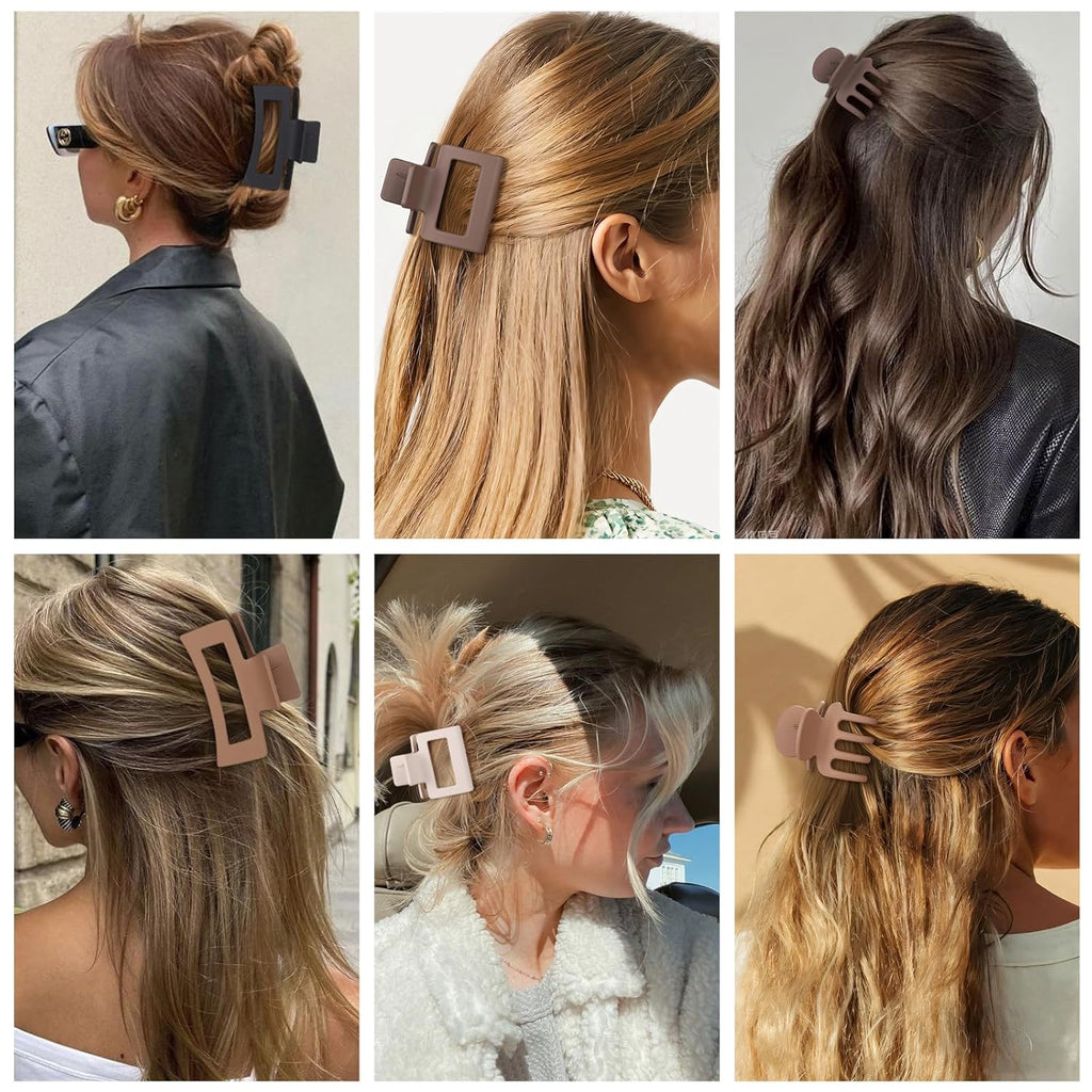 12 Pcs Hair Clips for Women 3 Styles Small Medium Large Claw Clips for Thin Thick Curly Hair. Strong Hold & Non-Slip Clips. Stylish Matte Plastic Hair Accessories Ideal Gifts for Women (Brown)