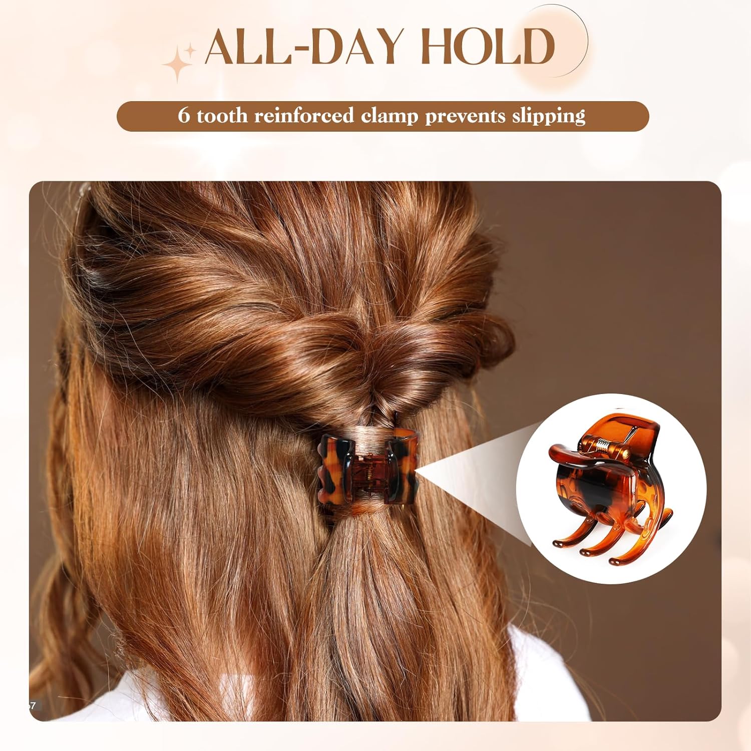 6 Piece Hair Claw Clips for Women - 1.38 Inch Small Claw Clips for Thin and Thick Hair. Non-Slip Grip. Durable Hold. 2 Color Claw Clip Mixed Pack (Black & Amber)